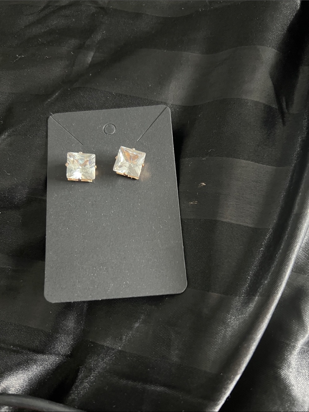 Clear Square Crystal Stud Earrings with Gold Accents - Women Jewelry
